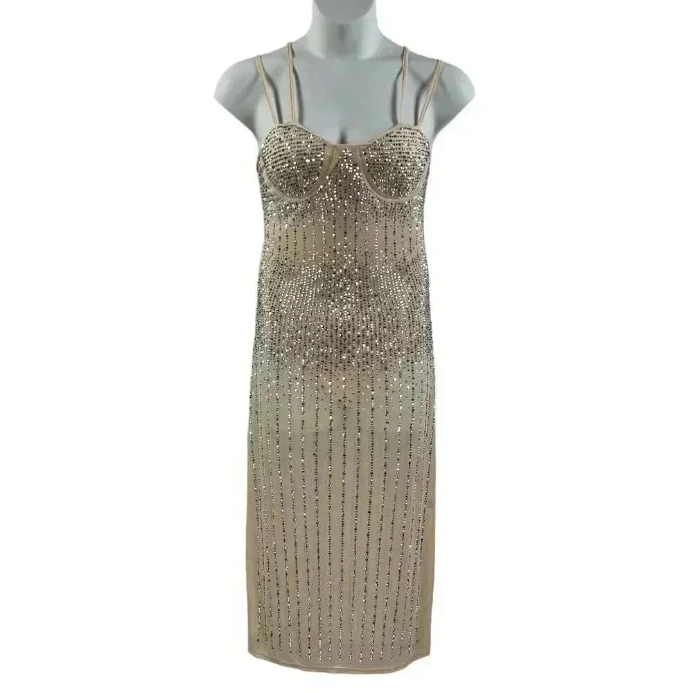 Ausuky Womens 5XL Clubwear Mesh See Through Diamond Bodycon Sling Sequin Dress - Picture 2 of 16